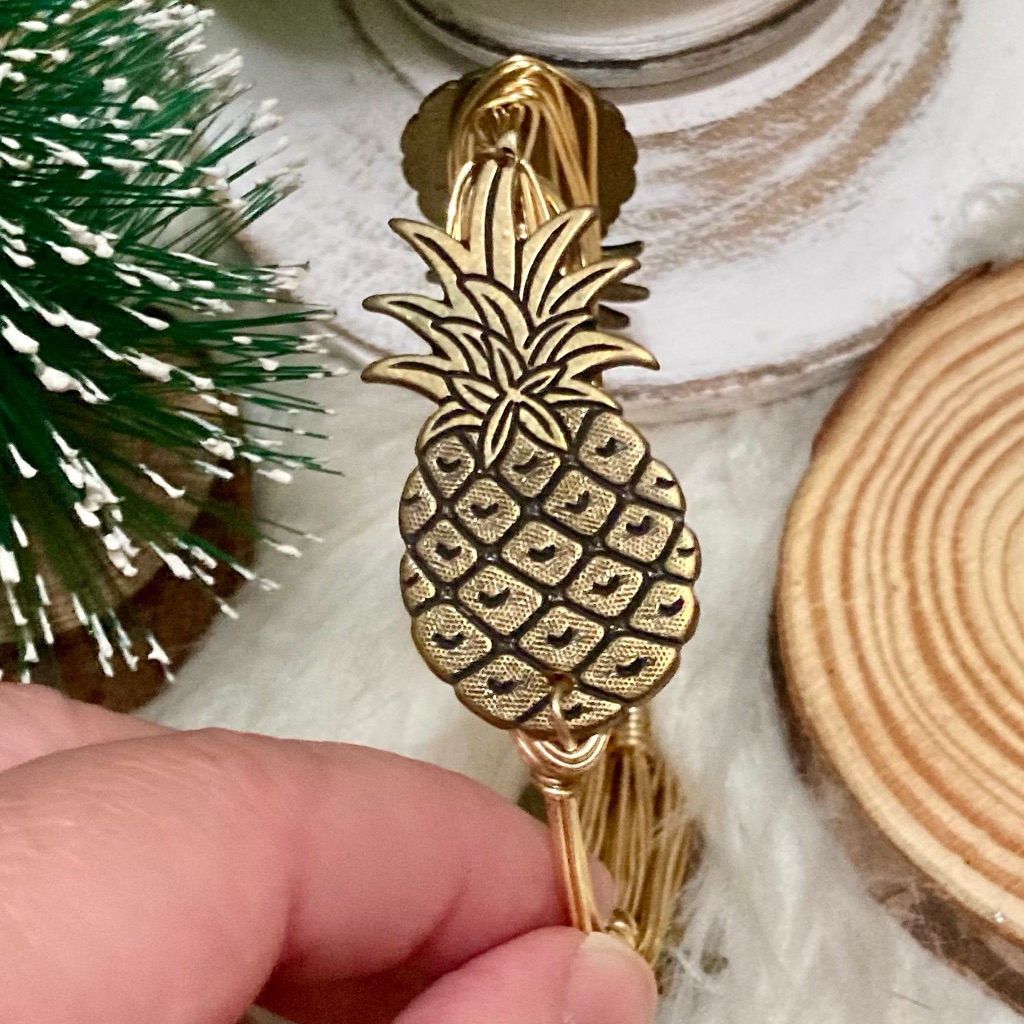 Gold Tone Wire Wrapped Pineapple Bangle Bracelet